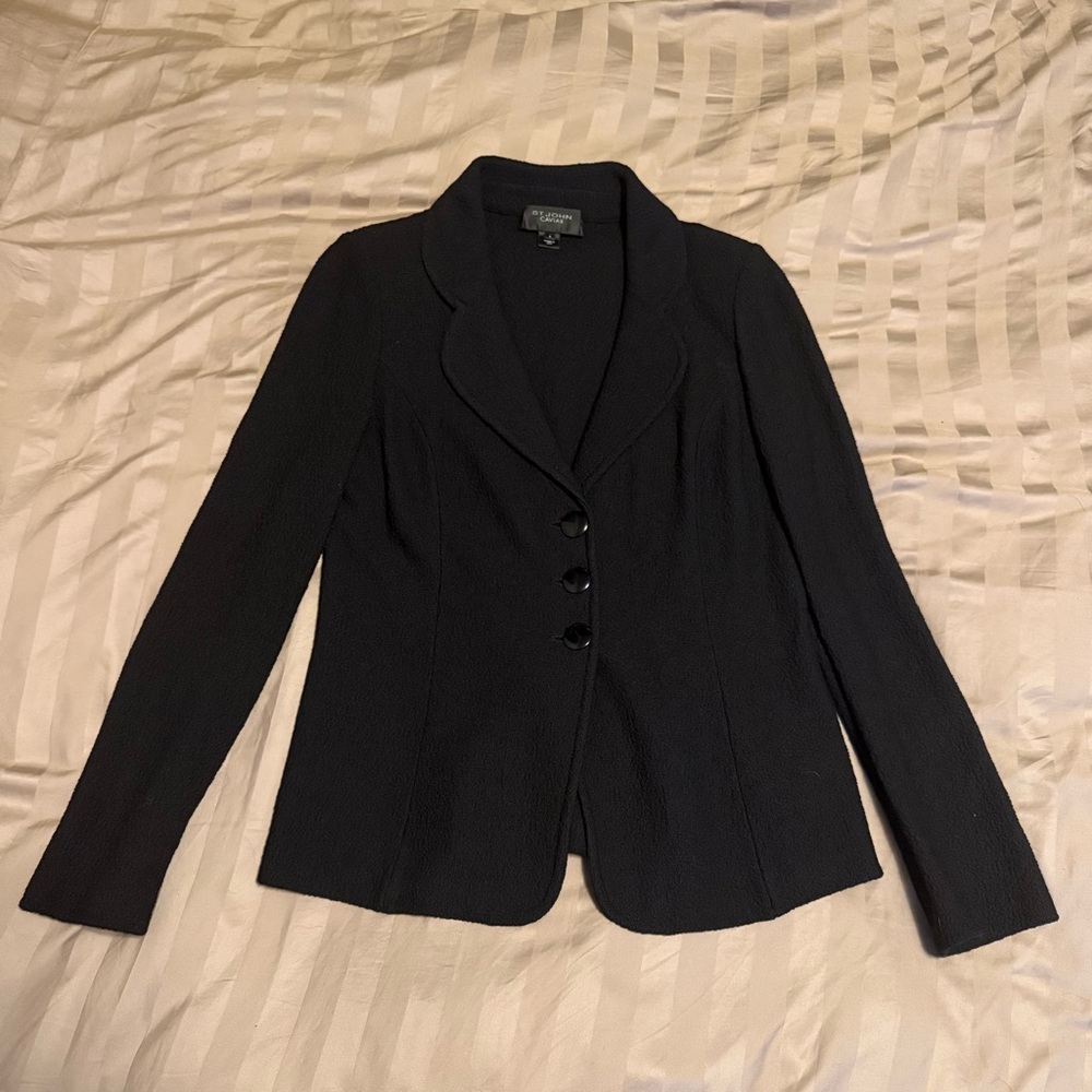 St. John Caviar Black Knit Blazer 3 Button US 8